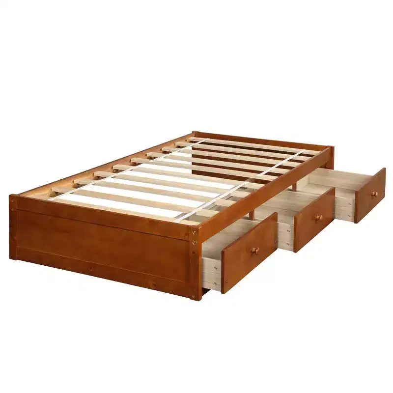 Twin Size Platform Bed, Wooden Storage Bed Frame with 3 Drawers