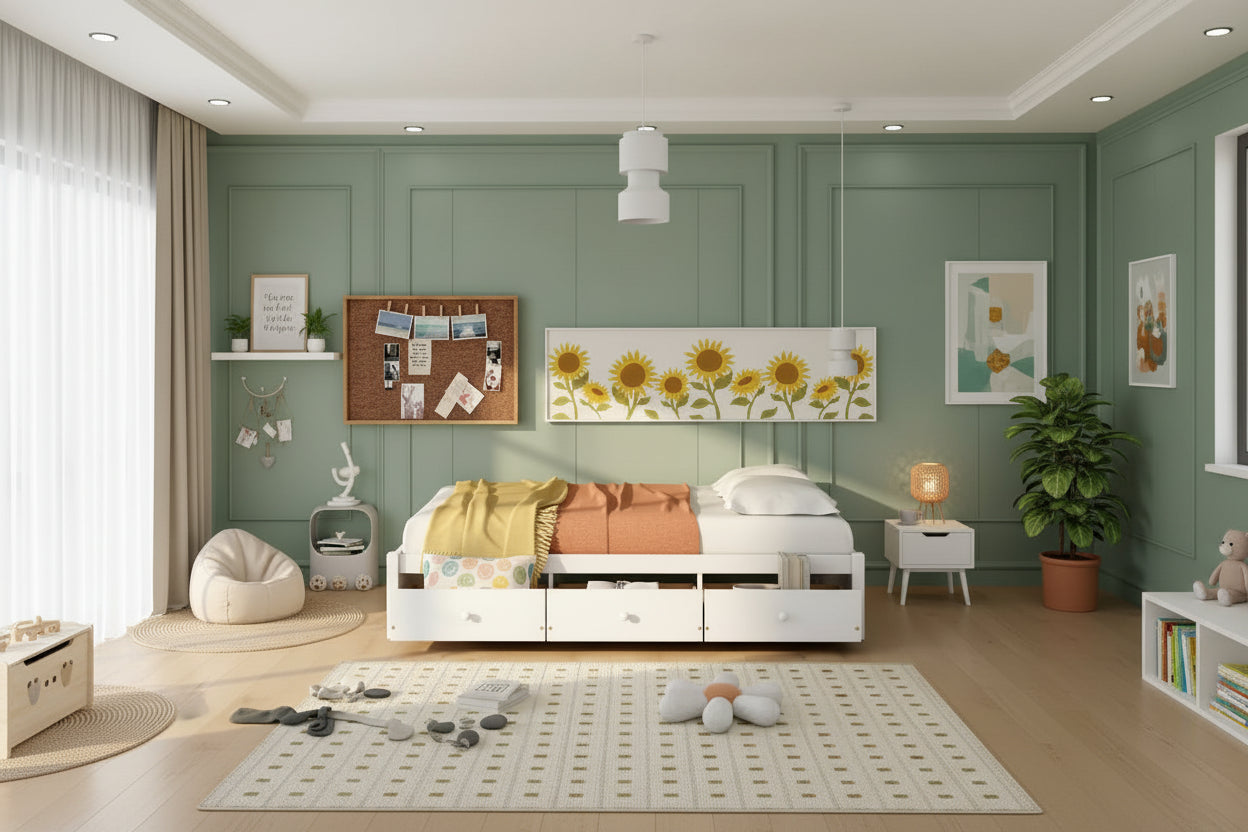Twin Size Platform Bed, Wooden Storage Bed Frame with 3 Drawers