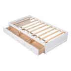 Twin Size Platform Bed, Wooden Storage Bed Frame with 3 Drawers