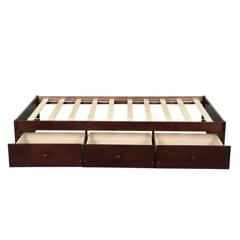 Twin Size Platform Bed, Wooden Storage Bed Frame with 3 Drawers