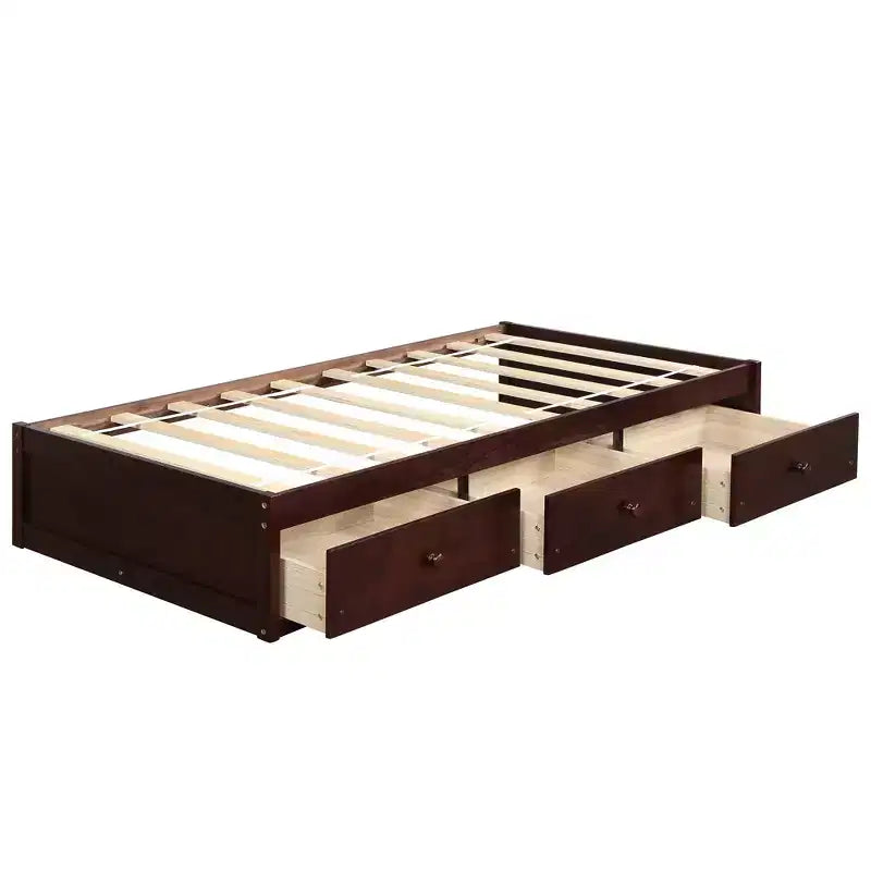 Twin Size Platform Bed, Wooden Storage Bed Frame with 3 Drawers