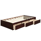 Twin Size Platform Bed, Wooden Storage Bed Frame with 3 Drawers