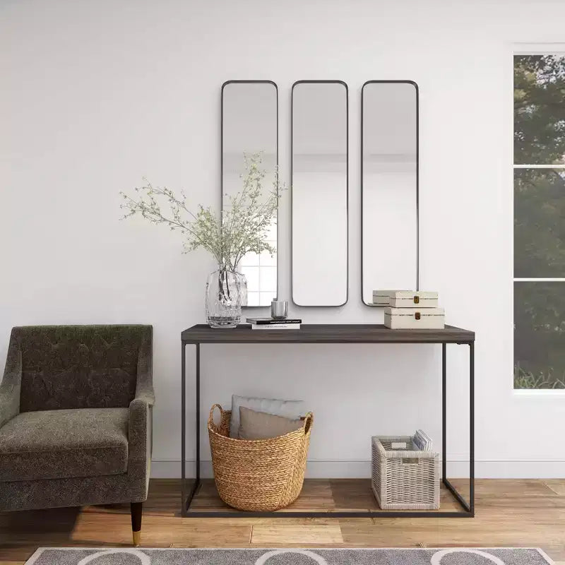 Miroir mural rectangulaire en métal avec cadre fin, 47,5 x 12 pouces