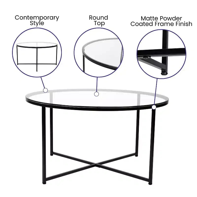 Table basse de salon en verre avec piètement en métal entrecroisé