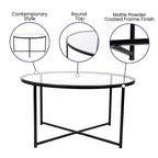Table basse de salon en verre avec piètement en métal entrecroisé
