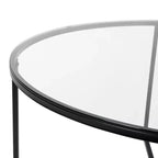 Table basse de salon en verre avec piètement en métal entrecroisé