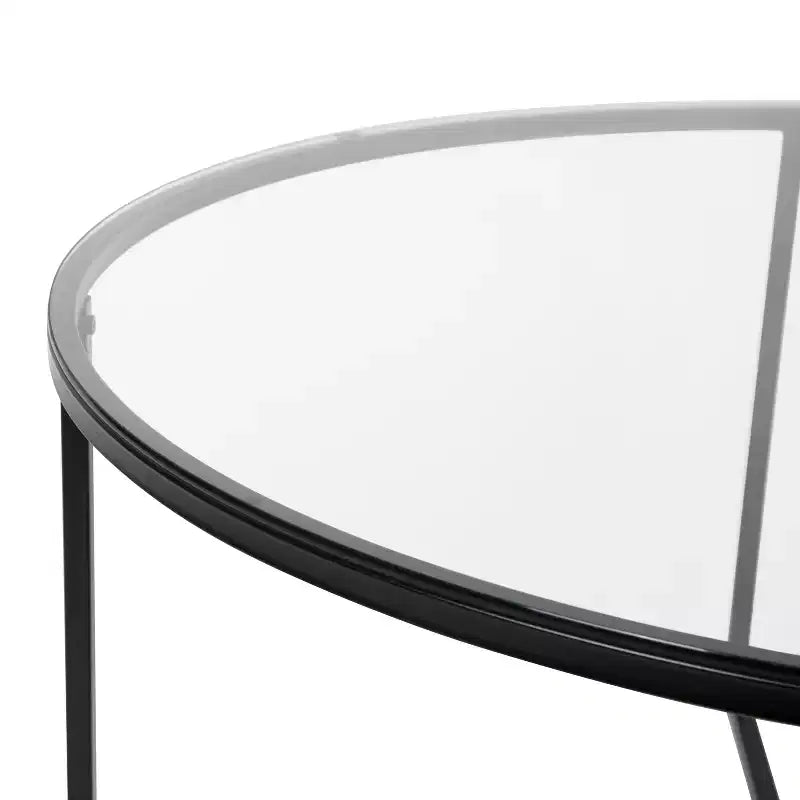 Table basse de salon en verre avec piètement en métal entrecroisé