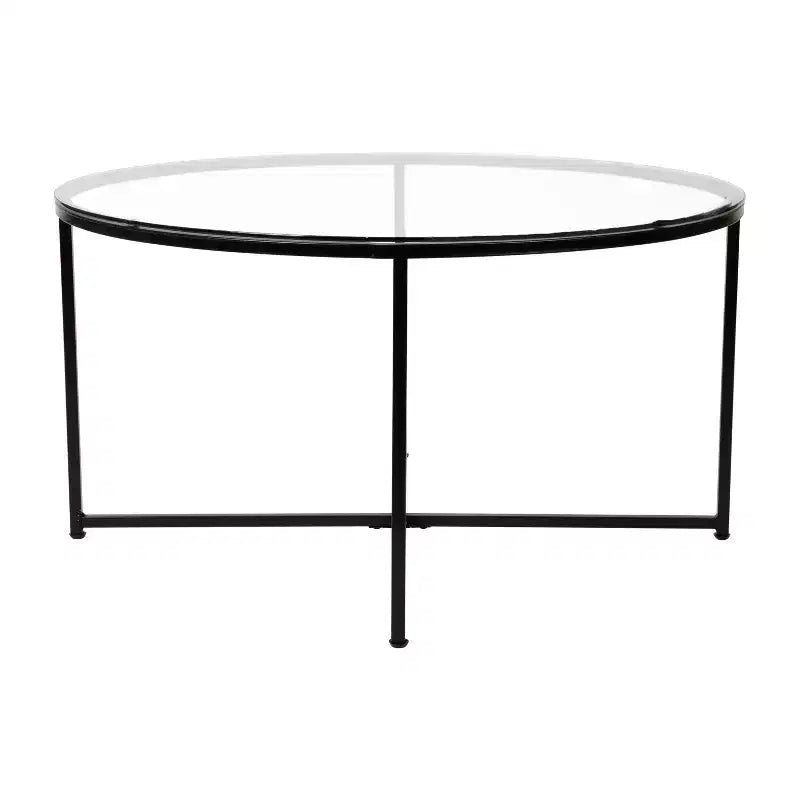 Table basse de salon en verre avec piètement en métal entrecroisé