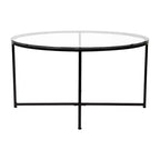 Table basse de salon en verre avec piètement en métal entrecroisé