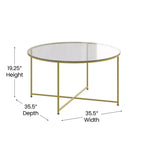 Table basse de salon en verre avec piètement en métal entrecroisé