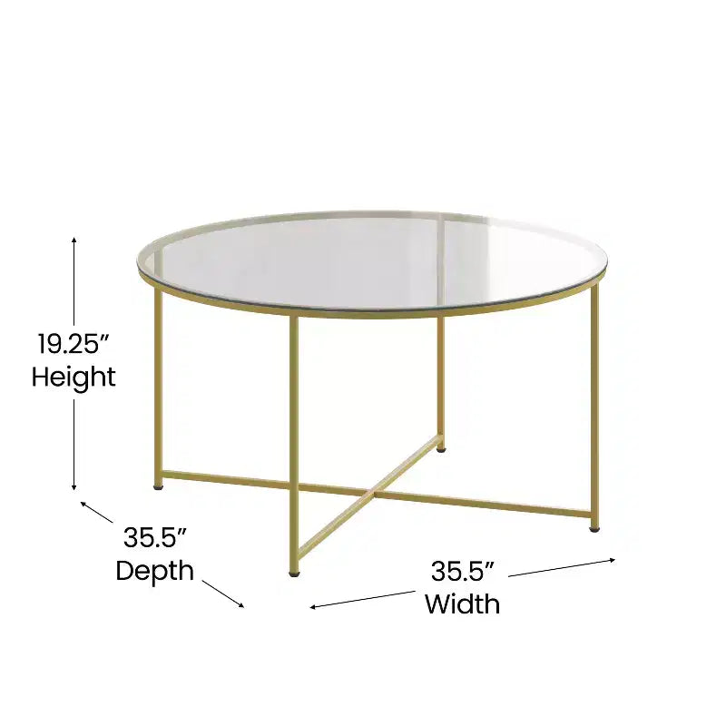 Table basse de salon en verre avec piètement en métal entrecroisé