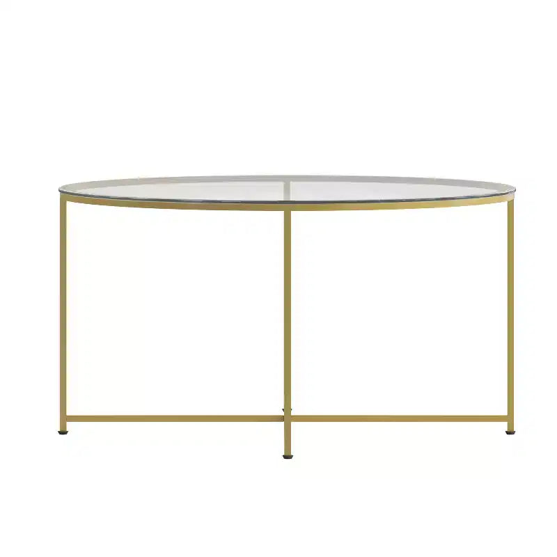 Table basse de salon en verre avec piètement en métal entrecroisé